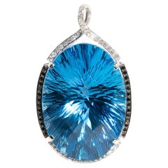 178 Carat Flawless Blue Oval Topaz and 1.00 Carat Diamond 18 Carat Gold Pendant