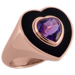 1.78 Carat Heart Shaped Amethyst 18 Karat Enamel Plated Ring