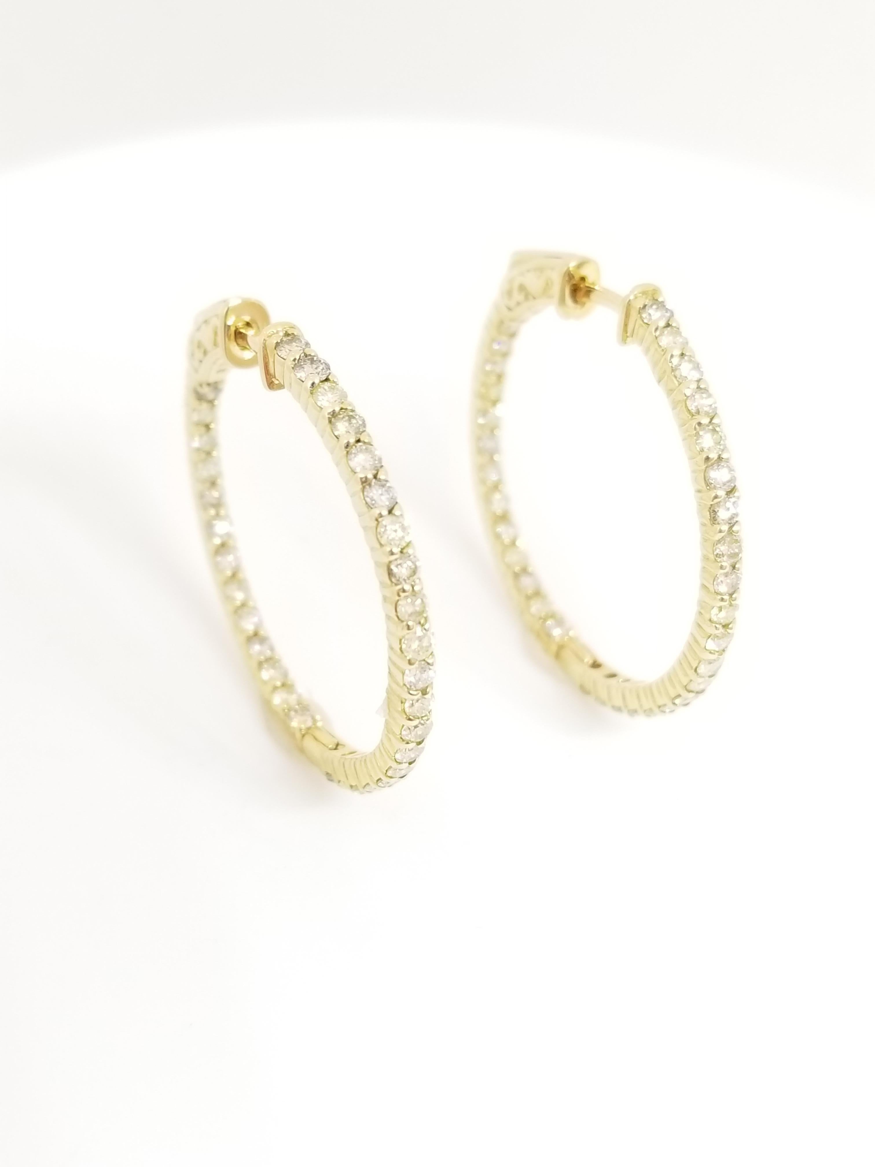 Round Cut 0.98 Carat Diamond Hoops Earrings 14 Karat Yellow Gold