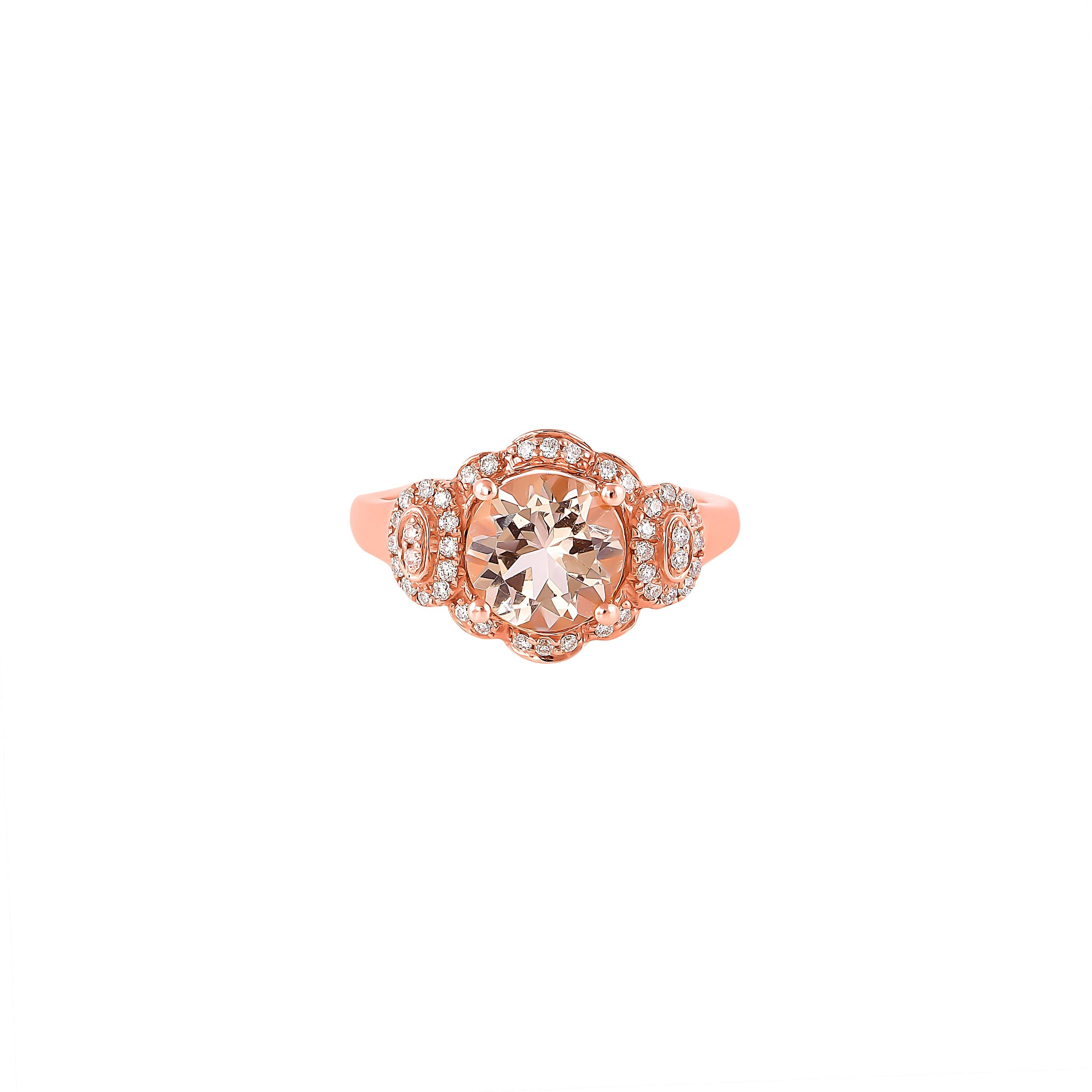 Contemporary 1.78 Carat Morganite and Diamond Ring in 18 Karat Rose Gold For Sale