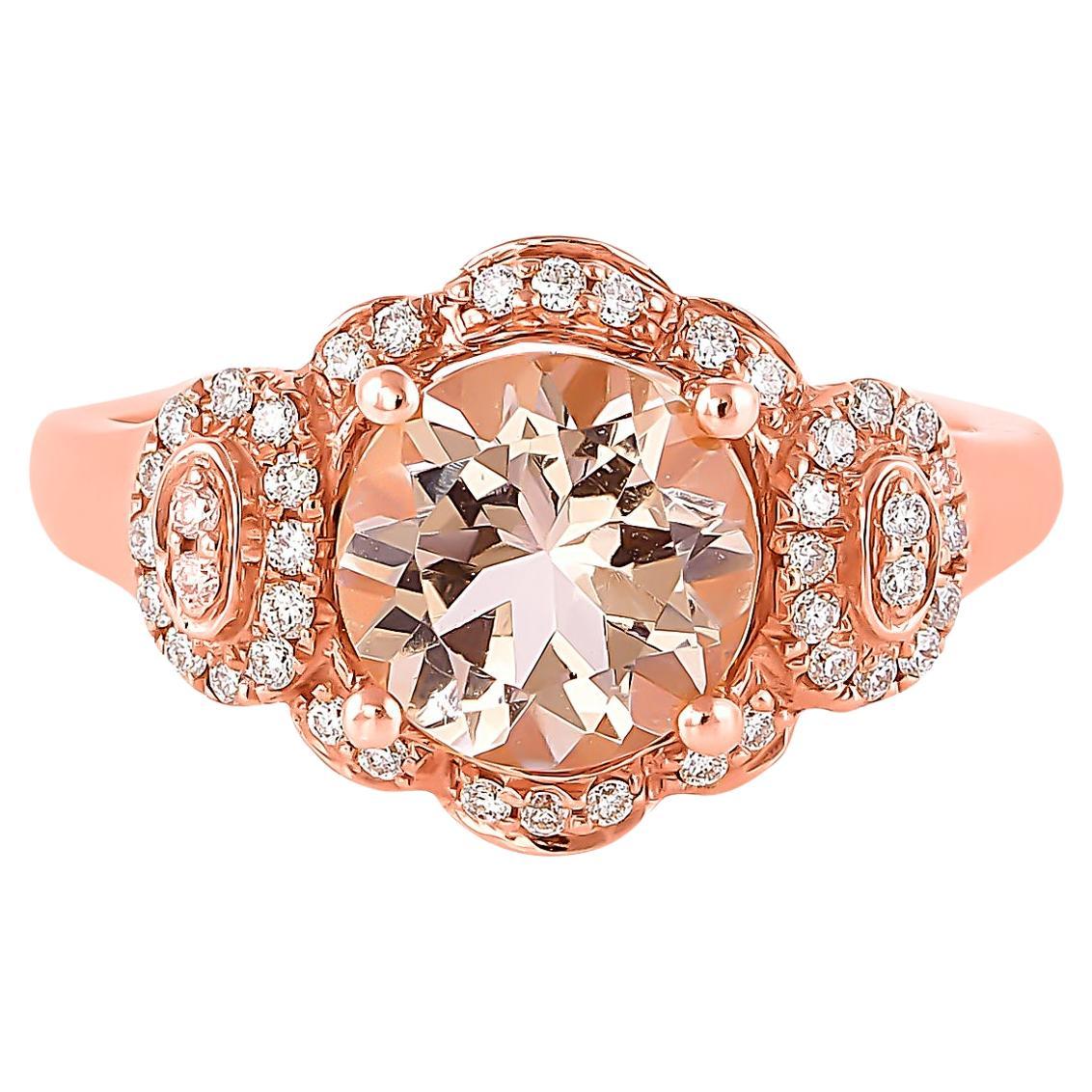 1.78 Carat Morganite and Diamond Ring in 18 Karat Rose Gold For Sale