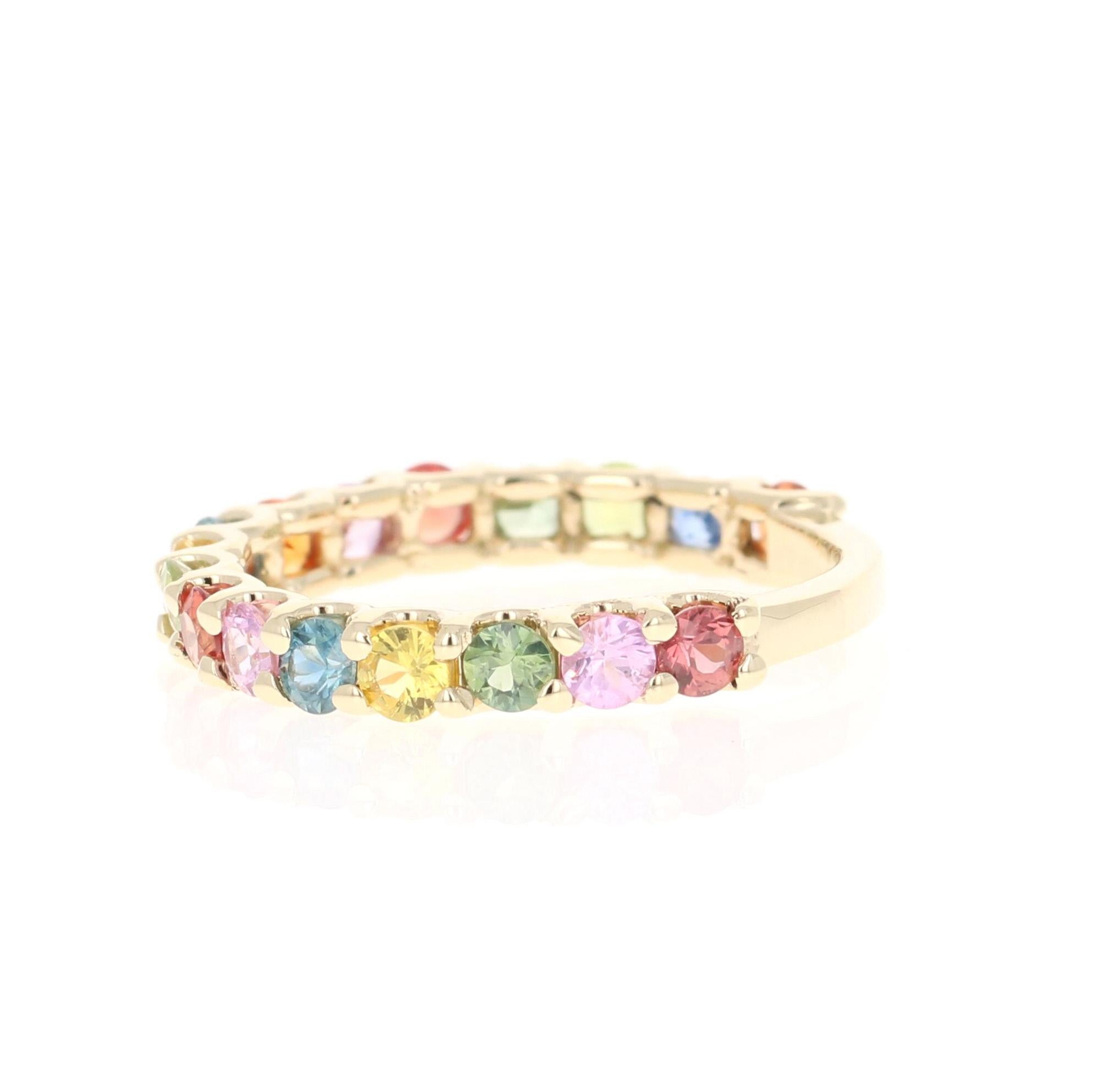 Contemporary 1.78 Carat Multi Sapphire 14 Karat Yellow Gold Band  For Sale