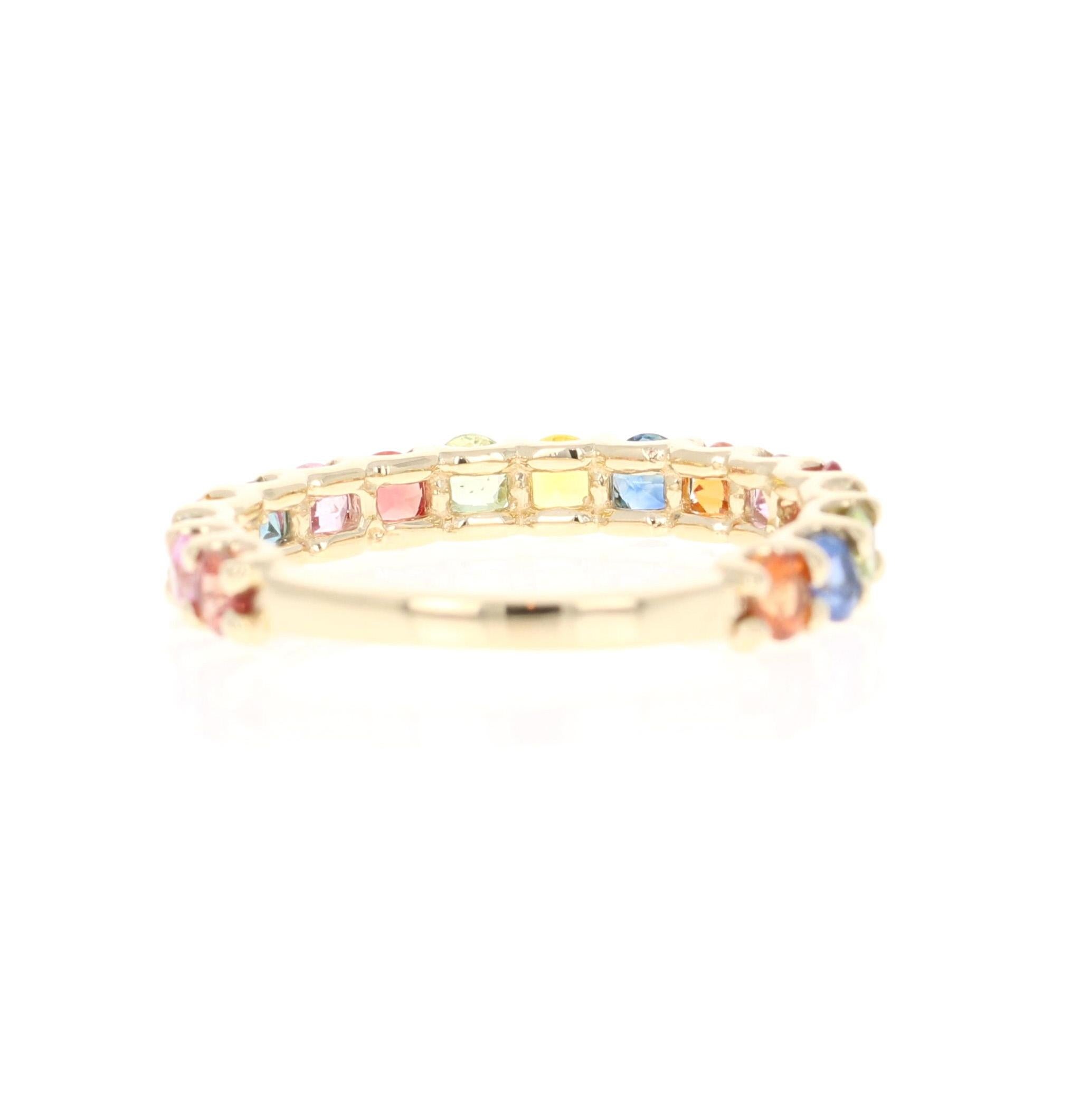 Round Cut 1.78 Carat Multi Sapphire 14 Karat Yellow Gold Band For Sale