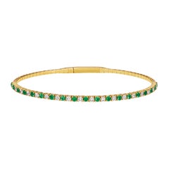 Diamante naturale da 1,78 carati e smeraldo flessibile Bangle G-H SI in oro giallo 14 carati 7''