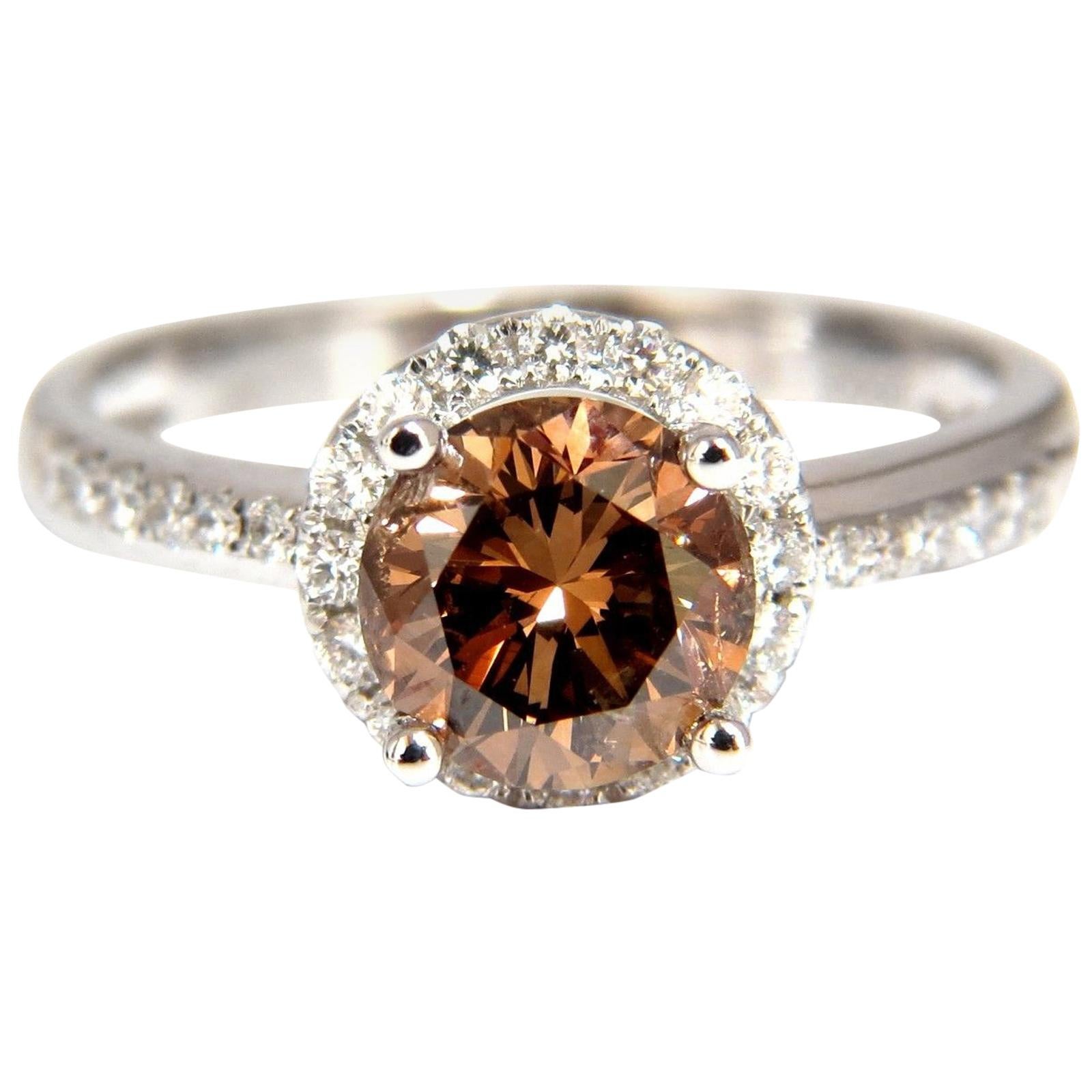 1.78 Carat Natural Fancy Vivid Orange Brown Diamond Ring 18 Karat