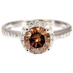 1.78 Carat Natural Fancy Vivid Orange Brown Diamond Ring 18 Karat