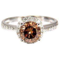 1.78 Carat Natural Fancy Vivid Orange Brown Diamond Ring 18 Karat*