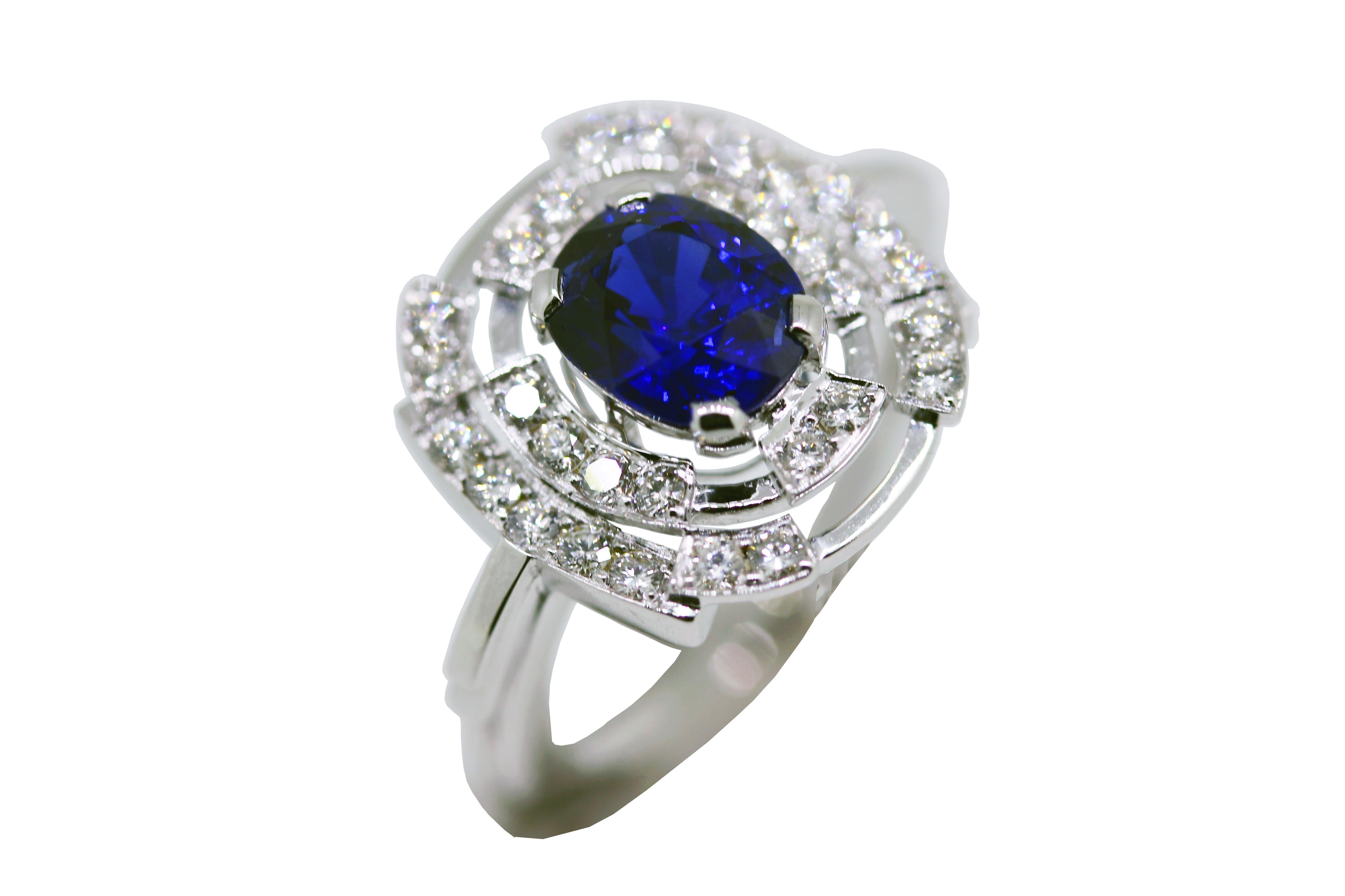 Contemporary MAIKO NAGAYAMA 1.78 Carat Natural Royal Blue Burma Sapphire Engagement Ring For Sale