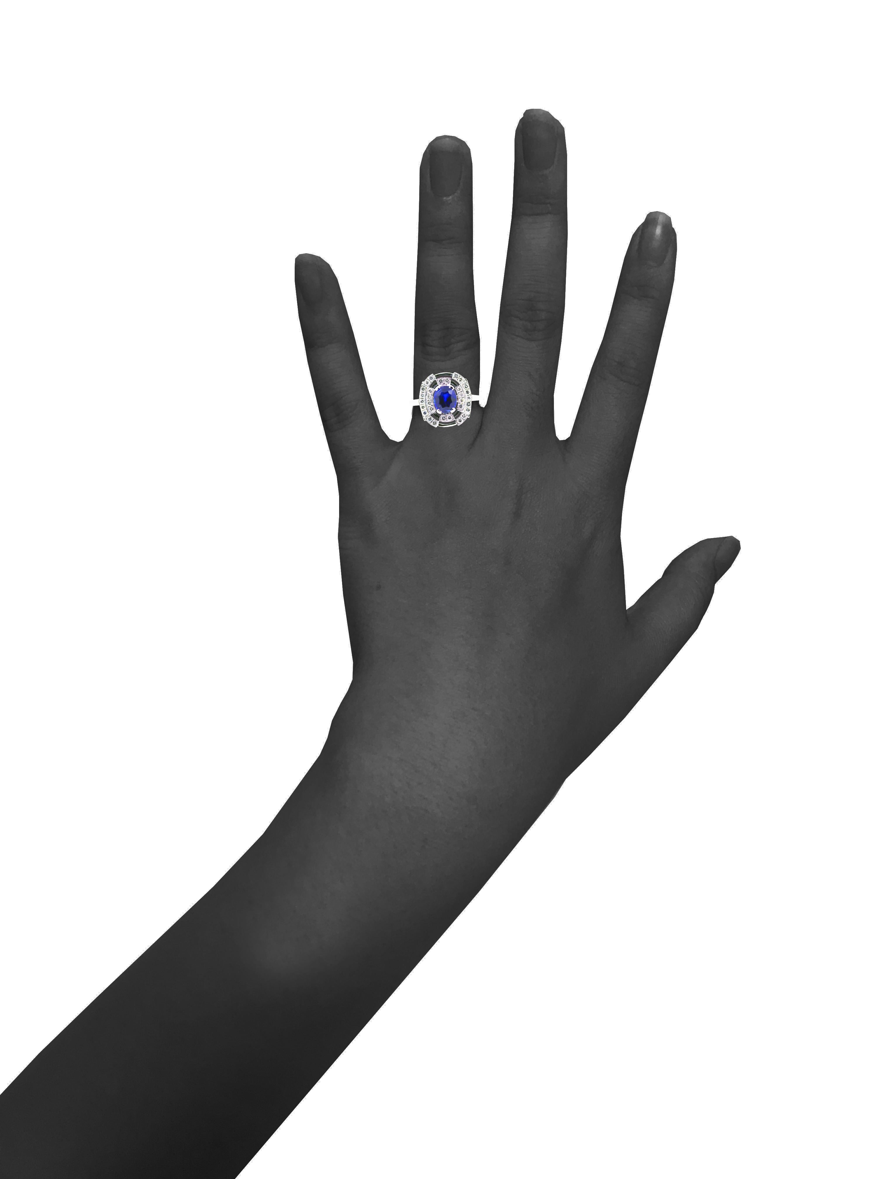 Oval Cut MAIKO NAGAYAMA 1.78 Carat Natural Royal Blue Burma Sapphire Engagement Ring For Sale