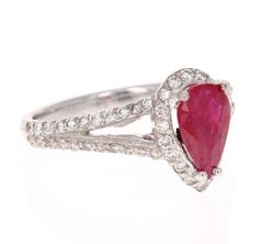1.78 Carat Natural Ruby Diamond 18 Karat White Gold Engagement Ring