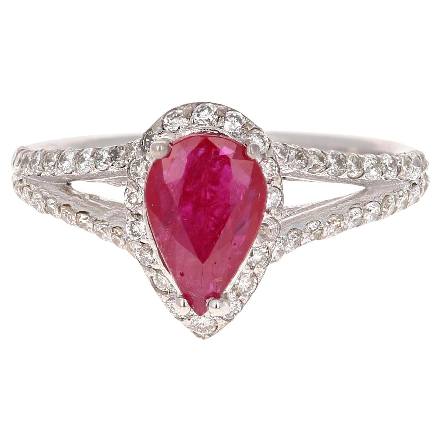 1.78 Carat Natural Ruby Diamond 18 Karat White Gold Engagement Ring