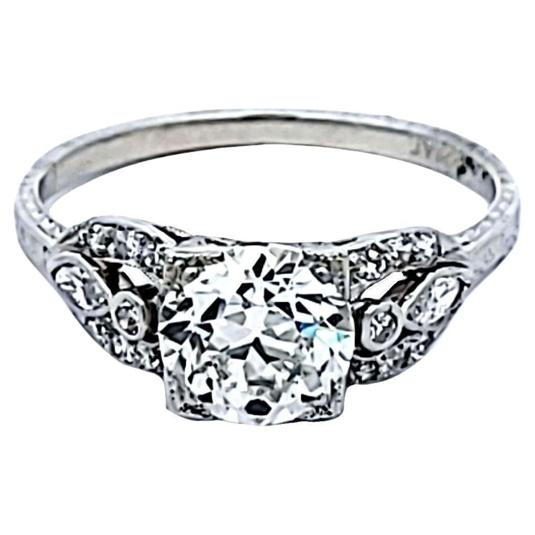 1.78 Carat Old European Cut and Marquis Shape Diamond Platinum Art Deco Ring