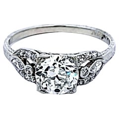 1.78 Carat Old European Cut and Marquis Shape Diamond Platinum Art Deco Ring