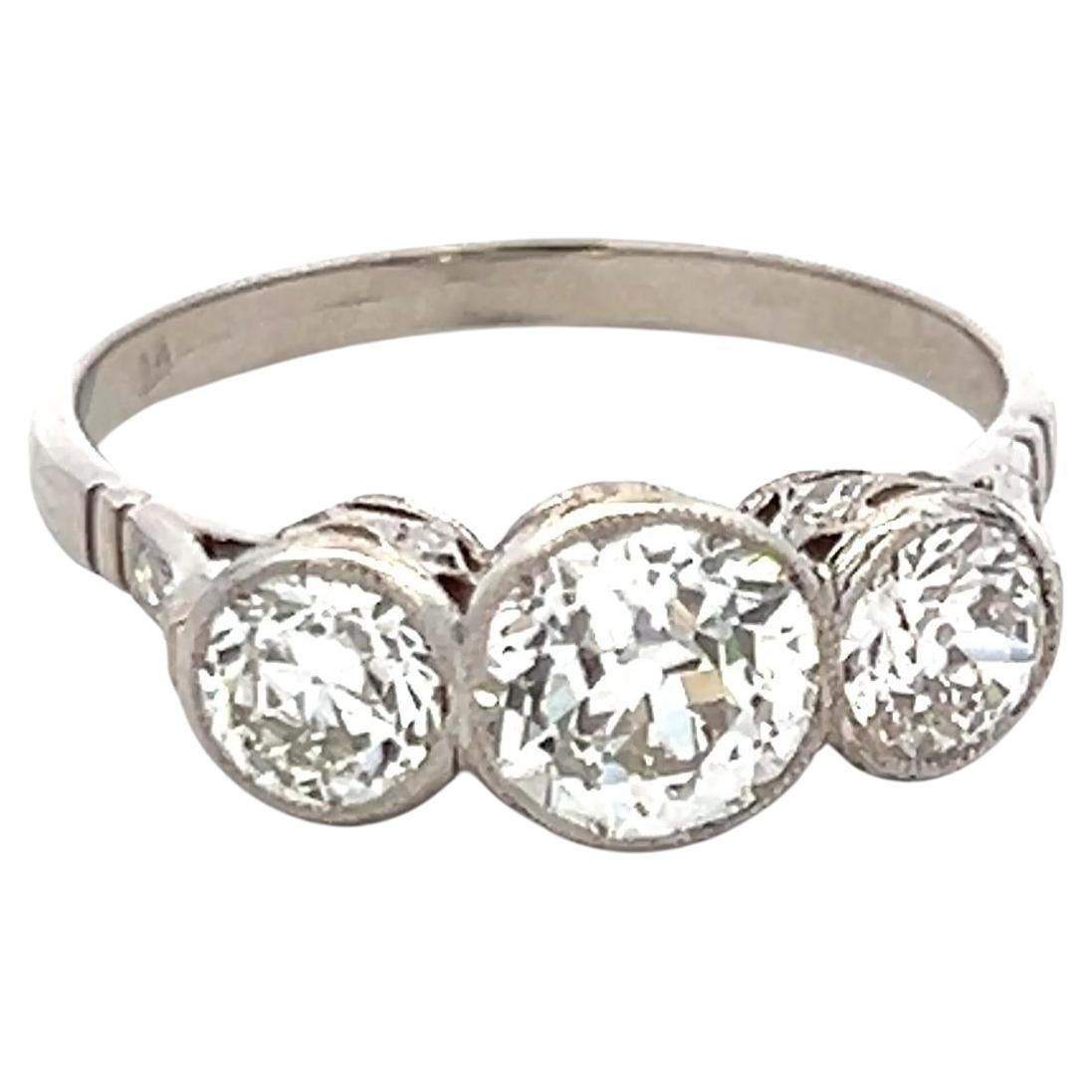 1.78 Carat Old European Cut I VS1 Diamond Platinum Three-Stone Ring