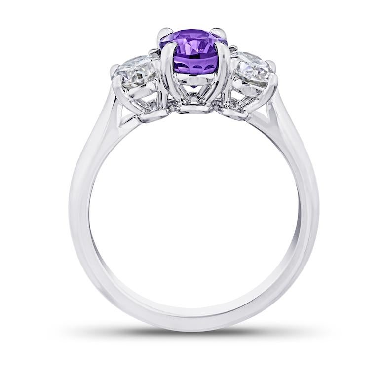 Contemporary 1.78 Carat Oval Purple Sapphire and Diamond Platinum Ring