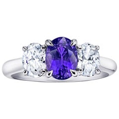 1.78 Carat Oval Purple Sapphire and Diamond Platinum Ring