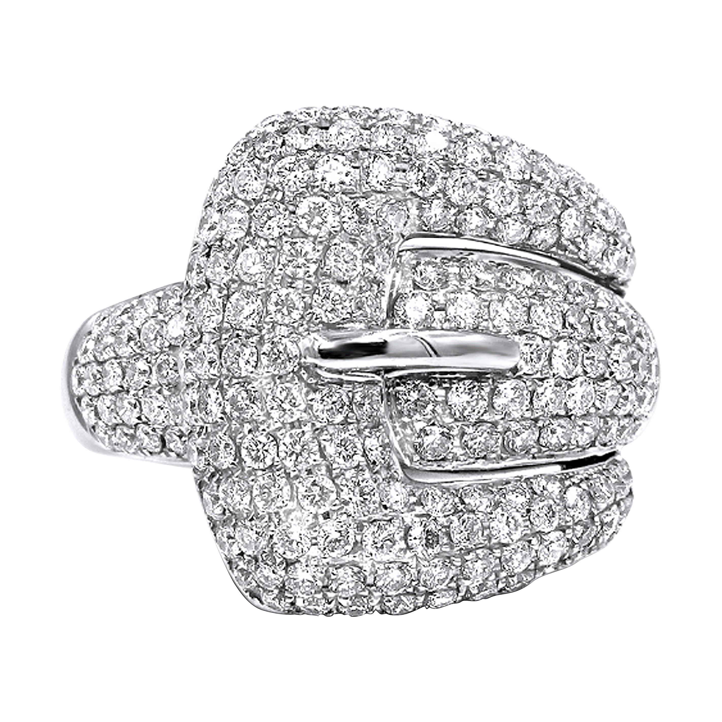 1.78 Carat Pave Diamond Buckle Cocktail Ring set in 18kt white gold For Sale