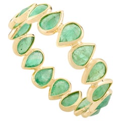 Bague d'éternité complète en or jaune 18 carats avec émeraude naturelle taille poire de 1,78 carat