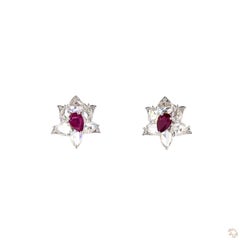 1.78 Carat Pear Shape Diamond Ruby Gold Earrings