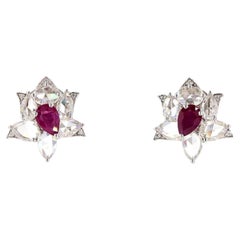 1.78 Carat Pear Shape Diamond Ruby Gold Earrings