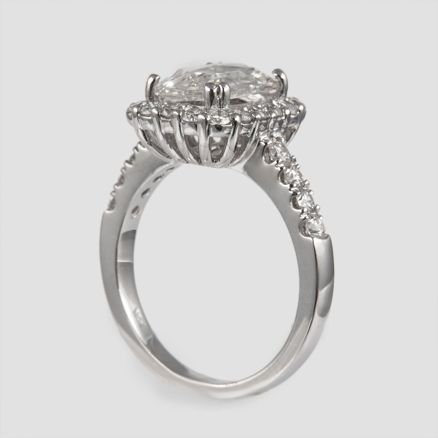 Modern 1.78 Carat Rose Cut Diamond with Halo Engagement Ring 18 Karat White Gold For Sale