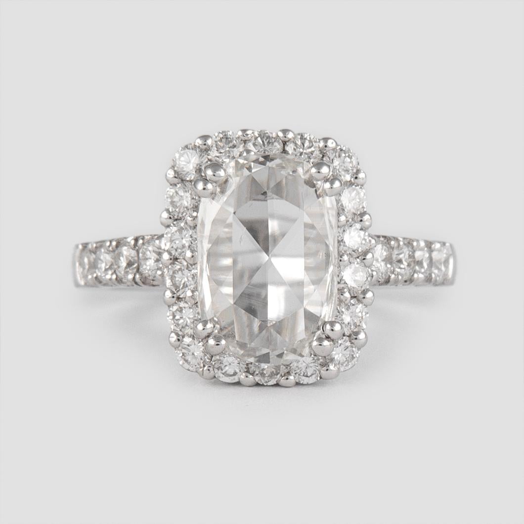 1.78 Carat Rose Cut Diamond with Halo Engagement Ring 18 Karat White Gold In New Condition For Sale In BEVERLY HILLS, CA