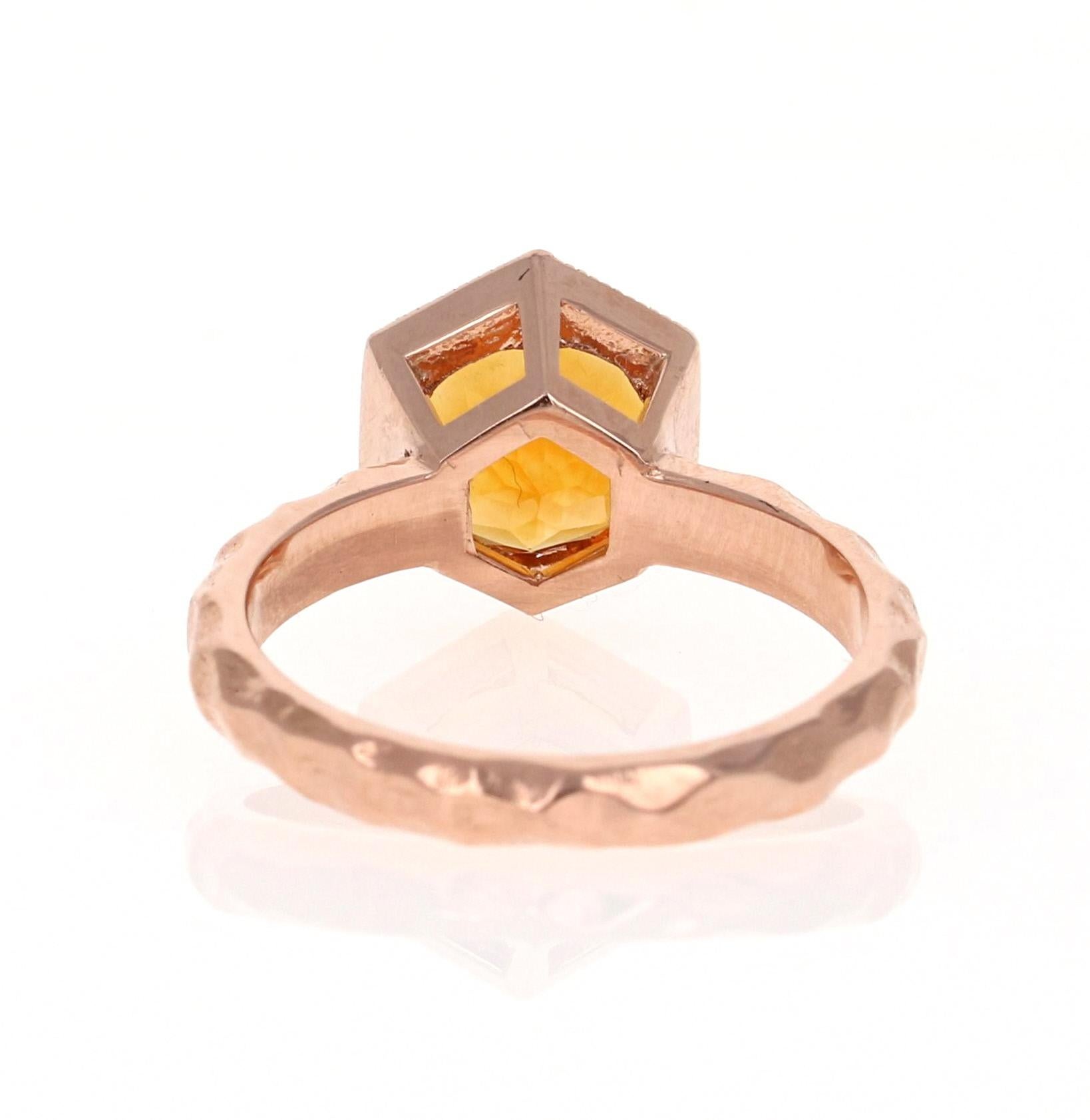 1.78 Carat Round Cut Citrine Quartz Rose Gold Ring In New Condition In Los Angeles, CA