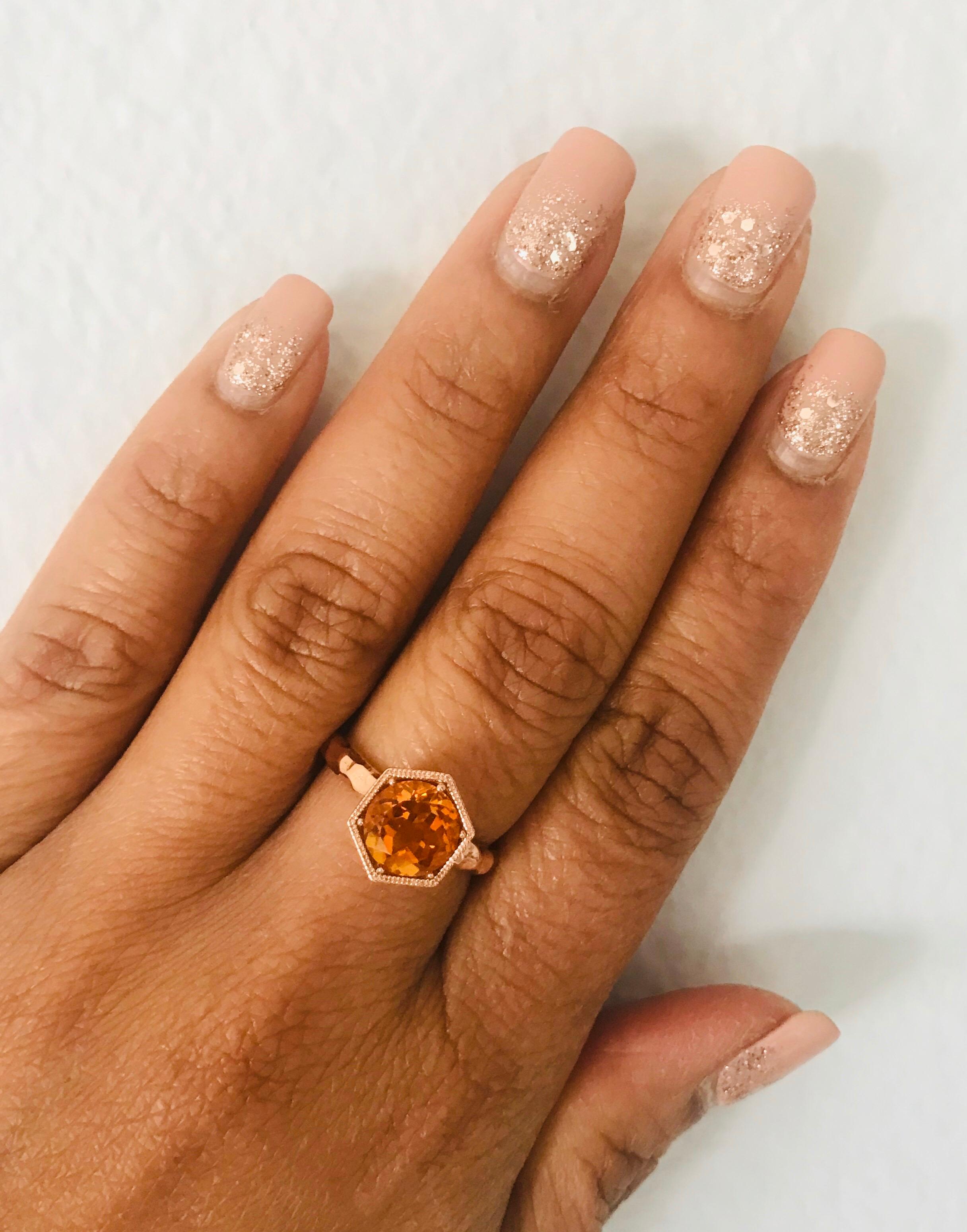 Women's 1.78 Carat Round Cut Citrine Quartz Rose Gold Ring