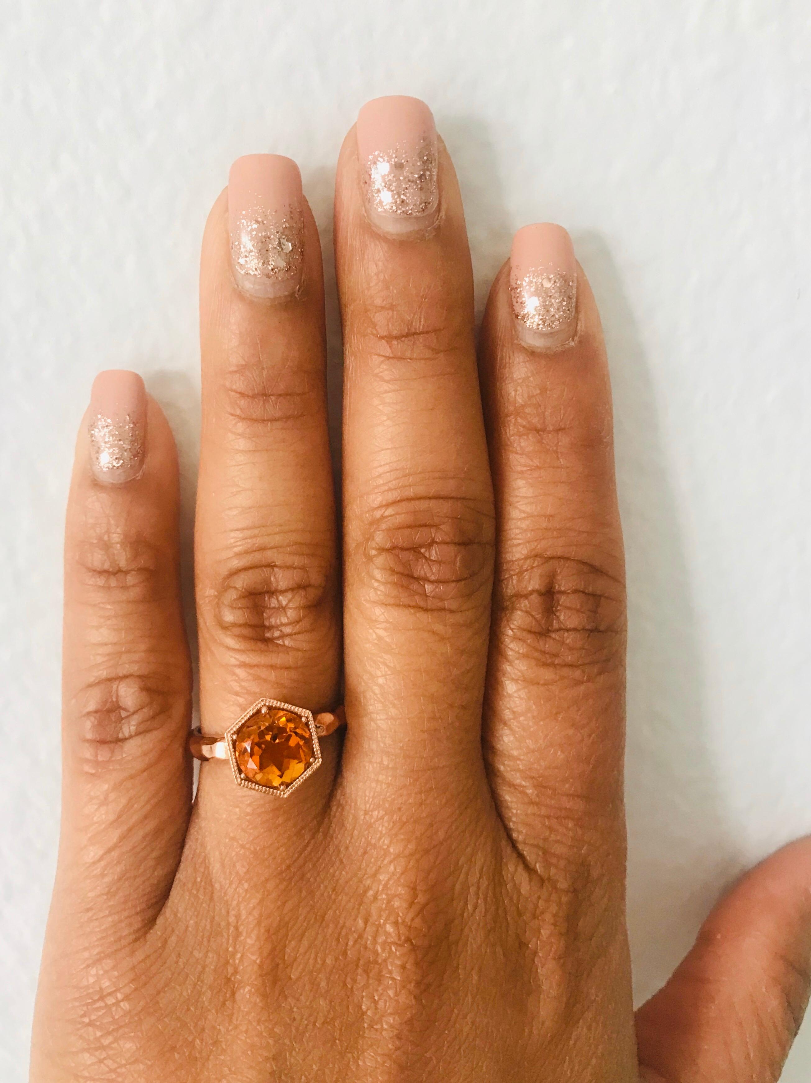 1.78 Carat Round Cut Citrine Quartz Rose Gold Ring 1