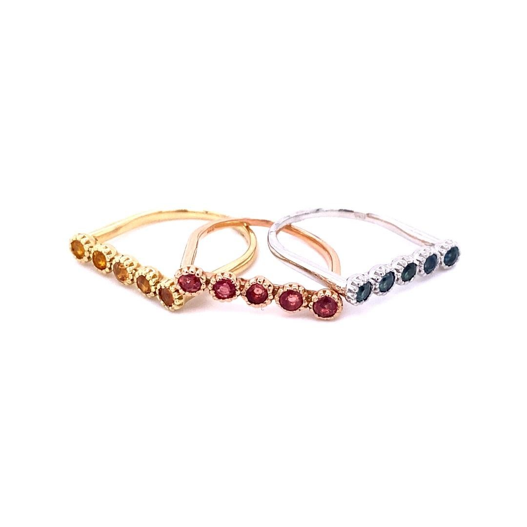 Contemporary 1.78 Carat Multi Color Sapphire Gold Stackable Bands For Sale