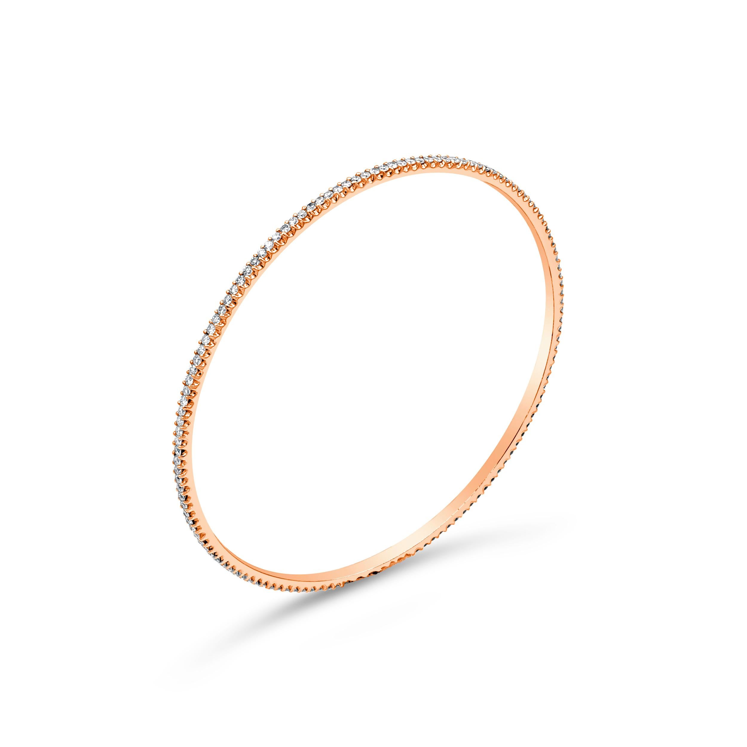 A classic bangle bracelet encrusted with round brilliant diamonds. Diamonds weigh 1.78 carats total. Made in 18 karat rose gold. 

