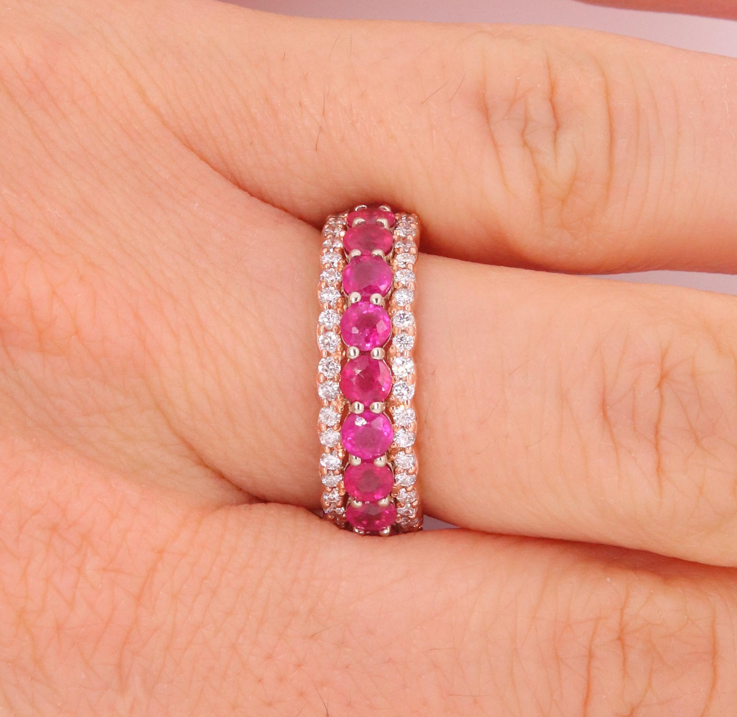 1.78 Carat Ruby and Diamond Band In New Condition In GREAT NECK, NY