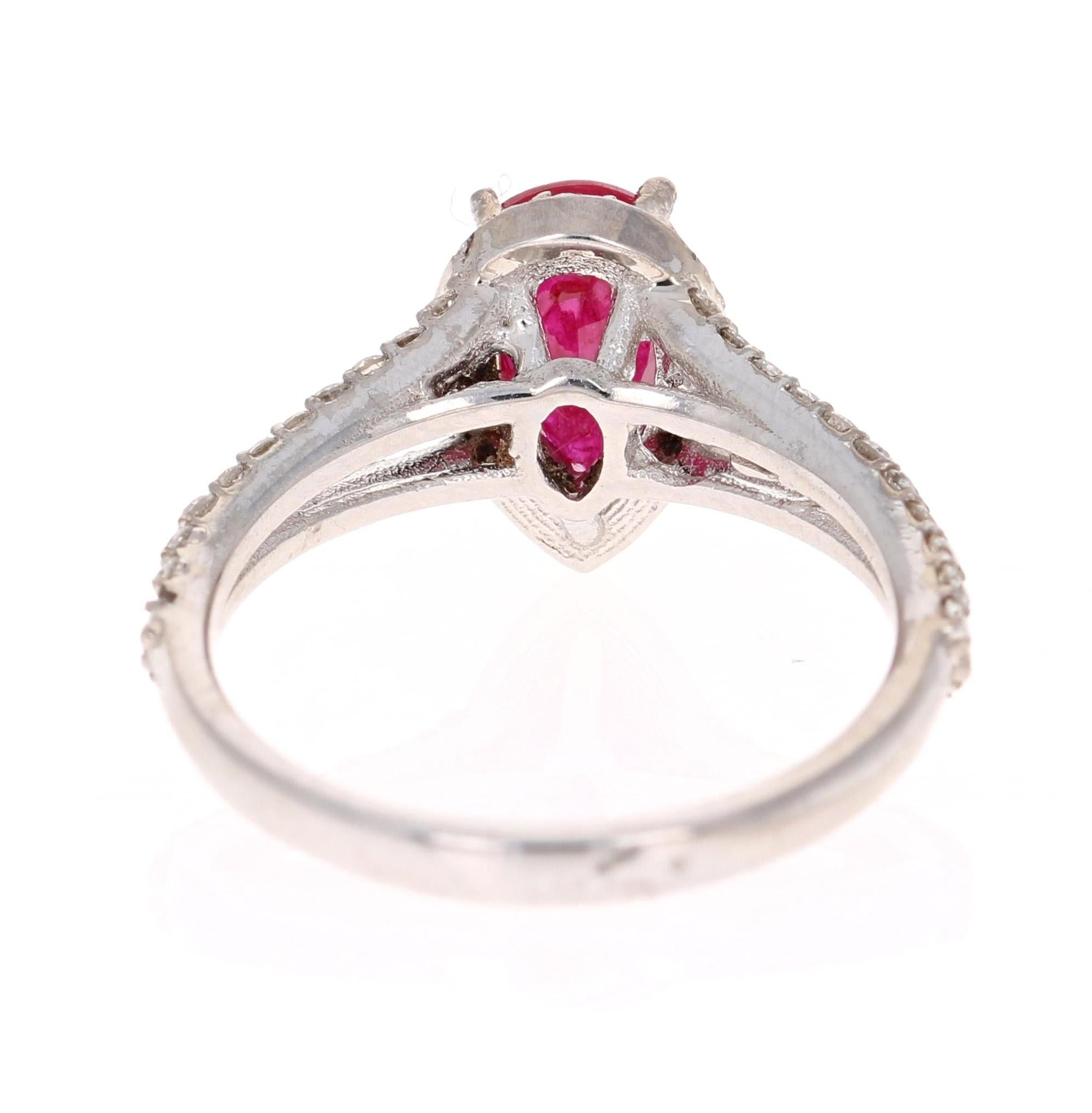 Contemporary 1.78 Carat Ruby Diamond 18 Karat White Gold Ring For Sale