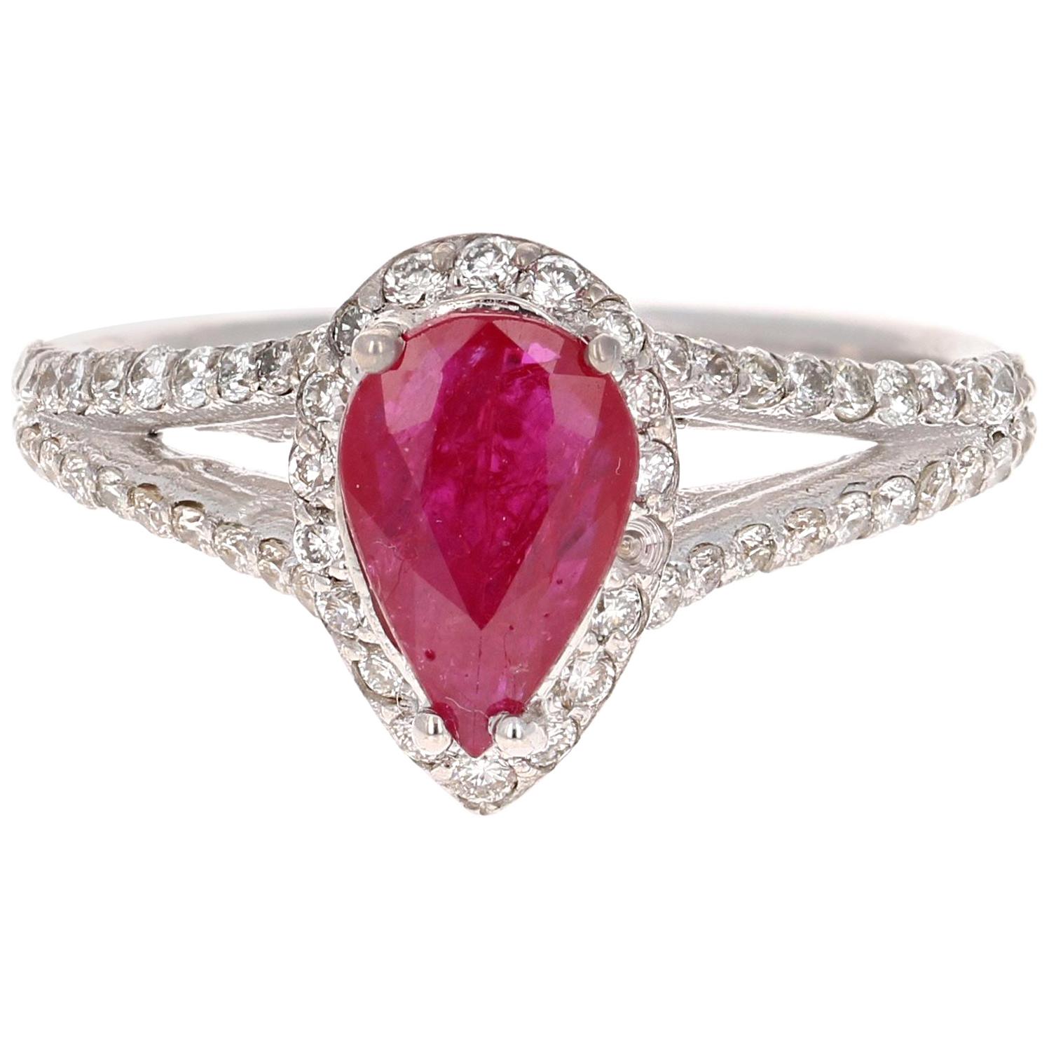 Bague en or blanc 18 carats avec diamants et rubis de 1,78 carat