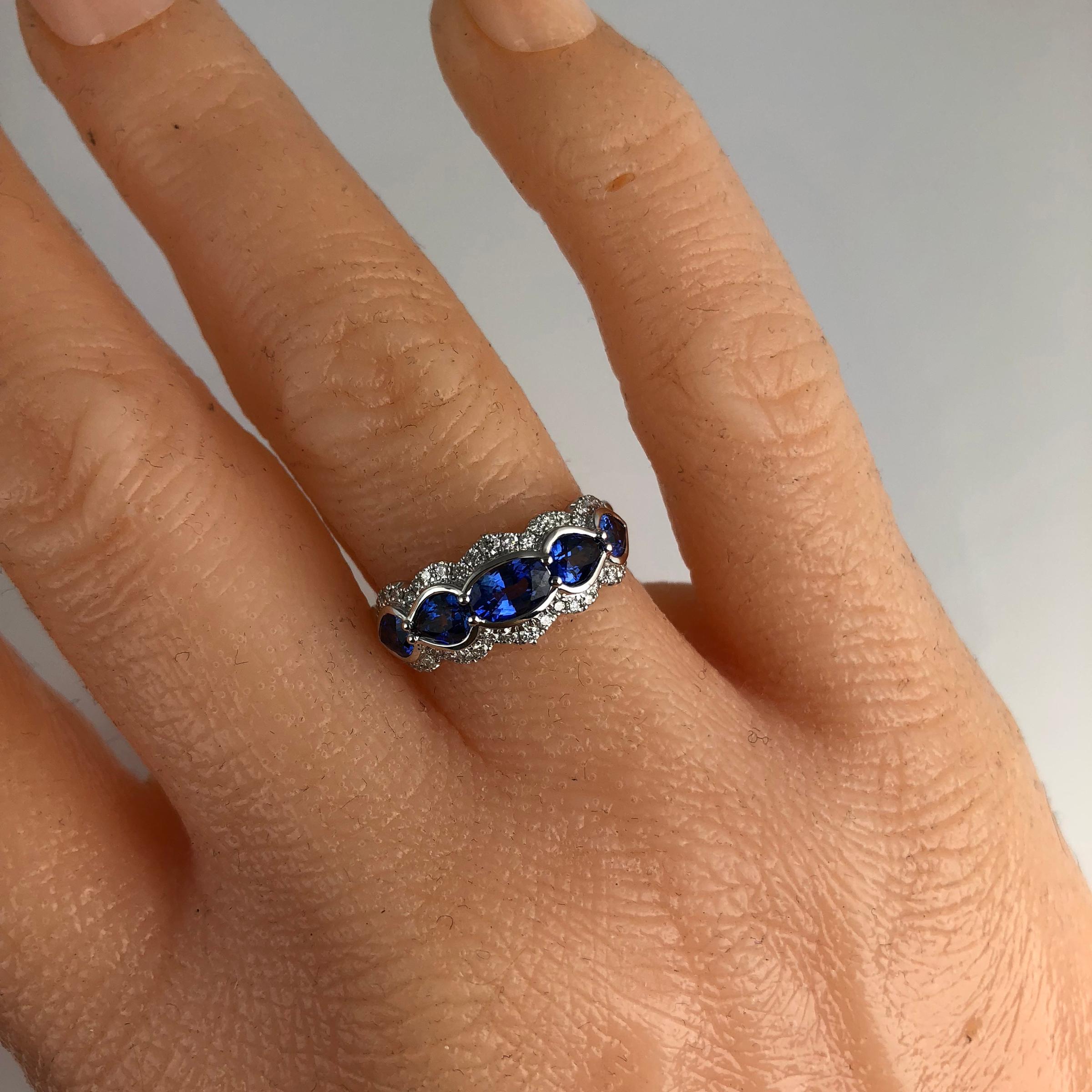 Contemporary DiamondTown 1.78 Carat Sapphire Ring with 0.29 Carat Diamond