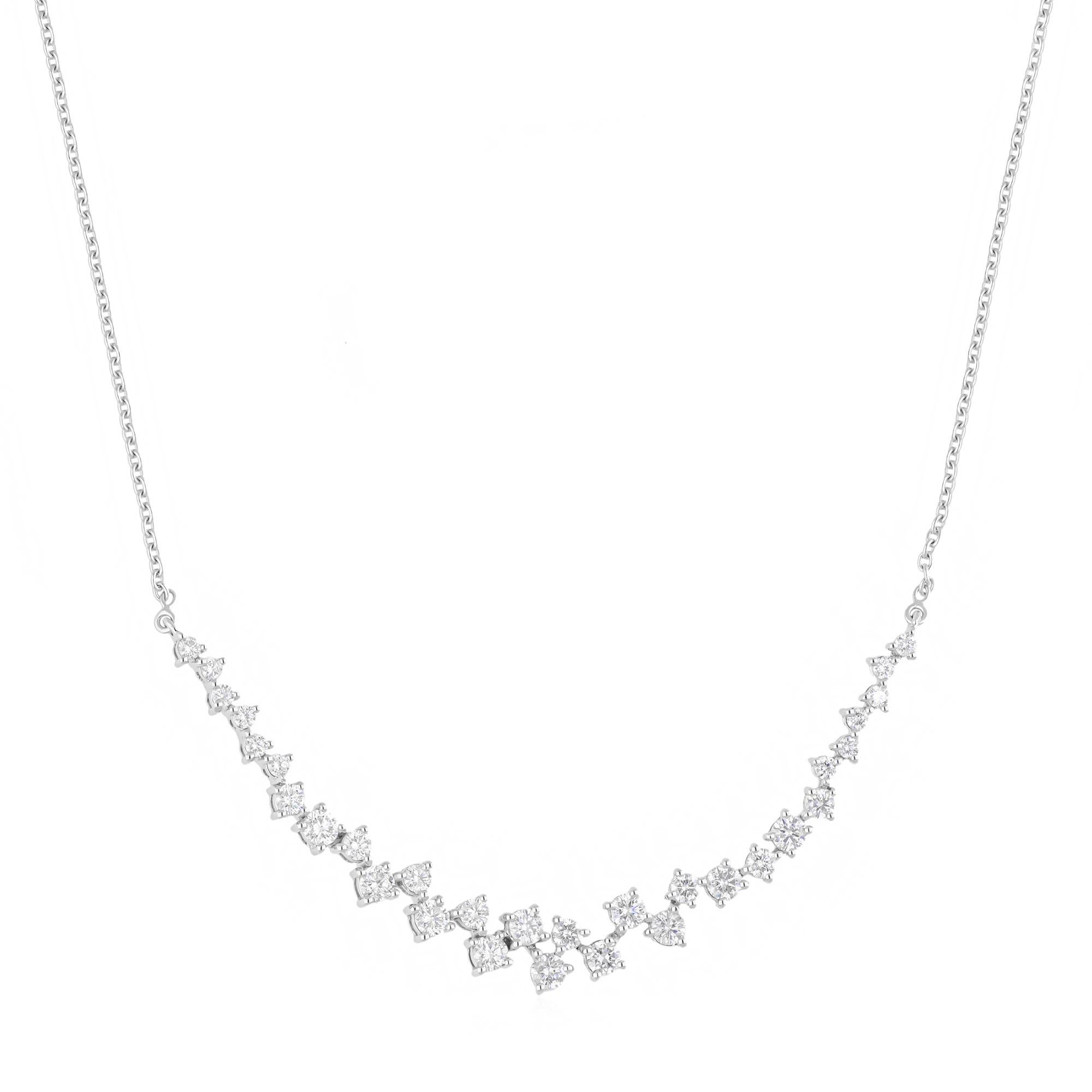 Modern 1.78 Carat SI/H Round Brilliant Cut Diamond Zigzag Necklace 14 Karat White Gold For Sale