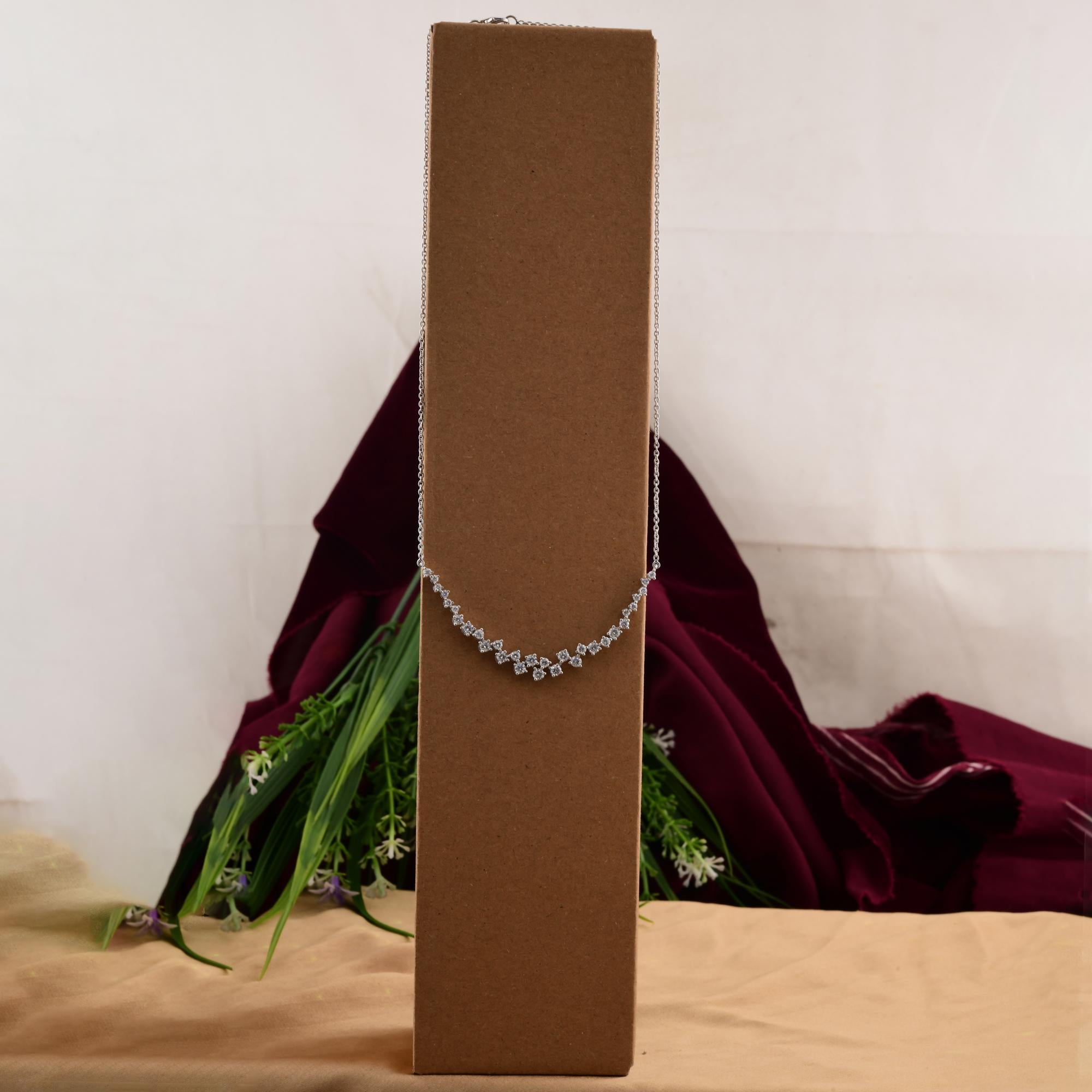 Round Cut 1.78 Carat SI/H Round Brilliant Cut Diamond Zigzag Necklace 14 Karat White Gold For Sale
