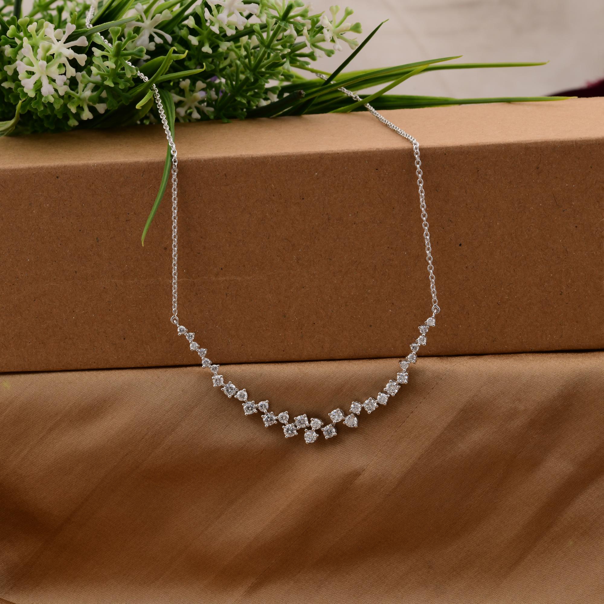 1.78 Carat SI/H Round Brilliant Cut Diamond Zigzag Necklace 14 Karat White Gold In New Condition For Sale In Diera, Dubai