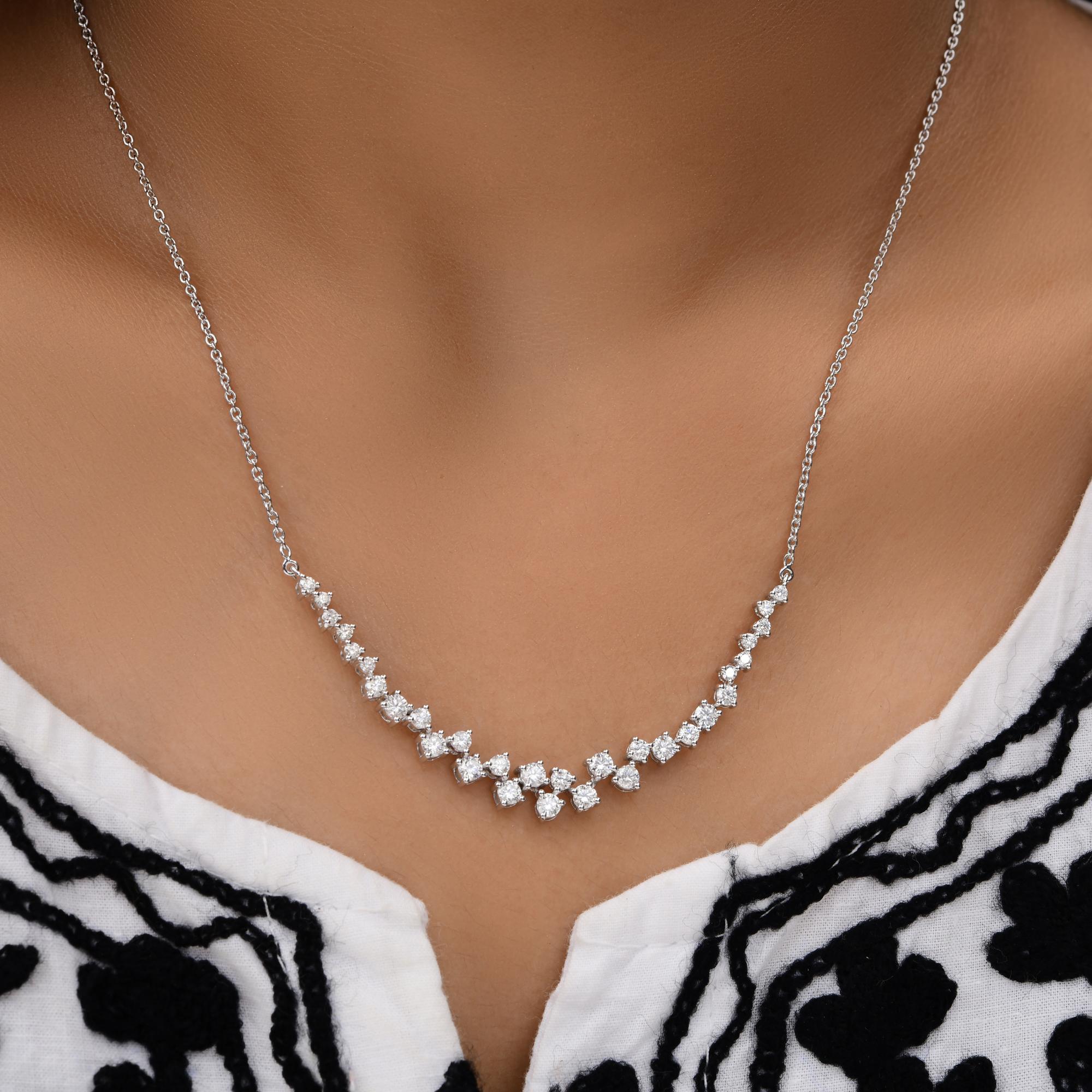 Women's 1.78 Carat SI/H Round Brilliant Cut Diamond Zigzag Necklace 14 Karat White Gold For Sale