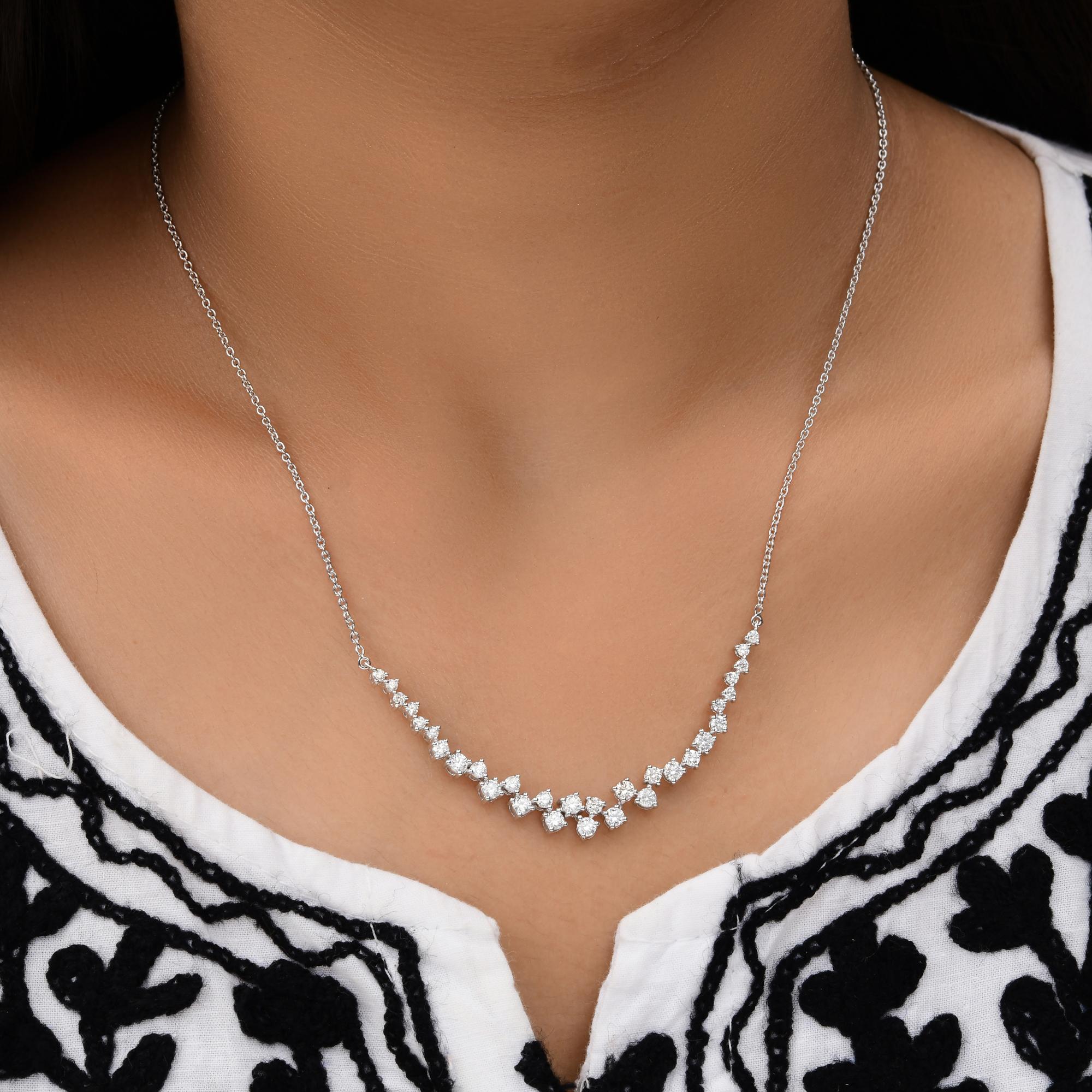 1.78 Carat SI/H Round Brilliant Cut Diamond Zigzag Necklace 14 Karat White Gold For Sale 1