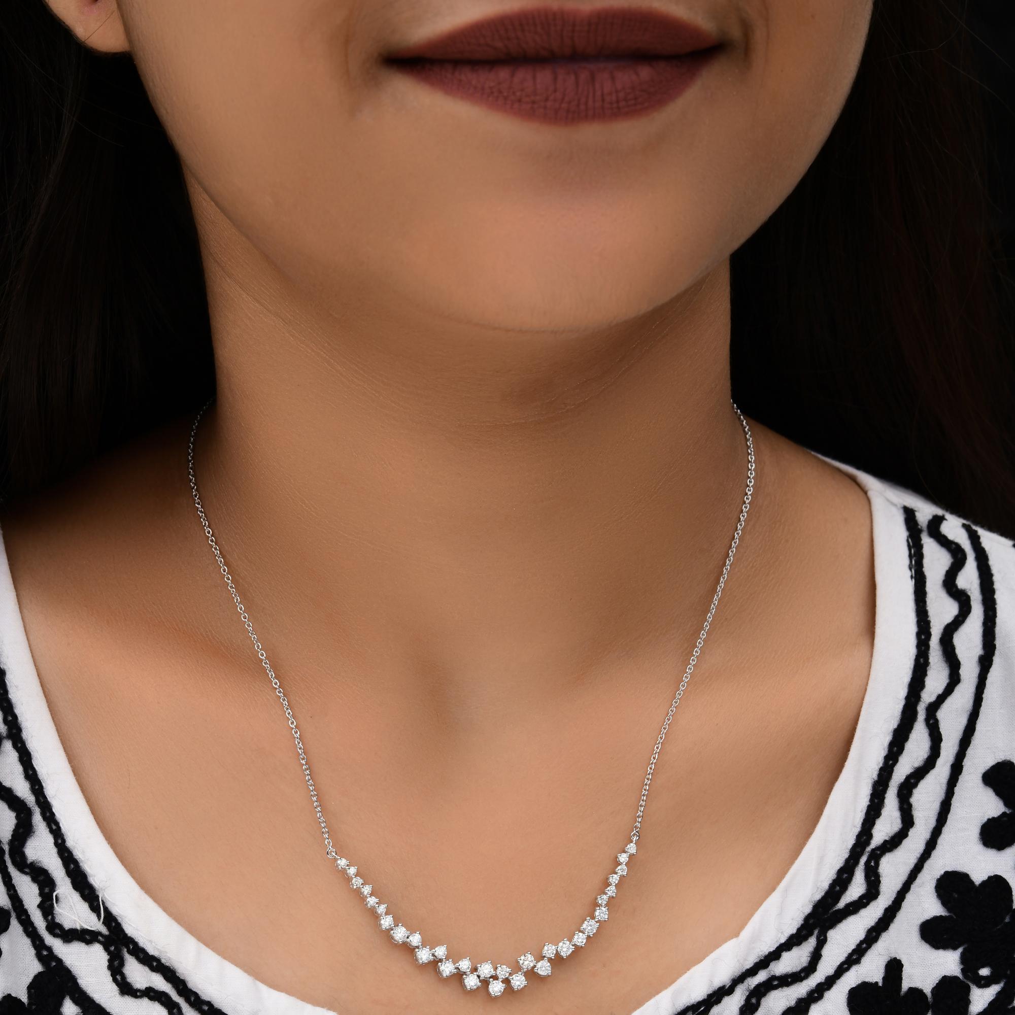 1.78 Carat SI/H Round Brilliant Cut Diamond Zigzag Necklace 14 Karat White Gold For Sale 2