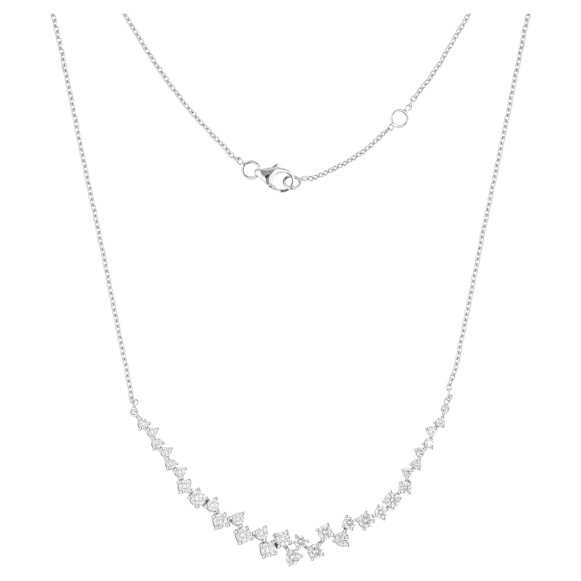 1.78 Carat SI/H Round Brilliant Cut Diamond Zigzag Necklace 14 Karat White Gold For Sale