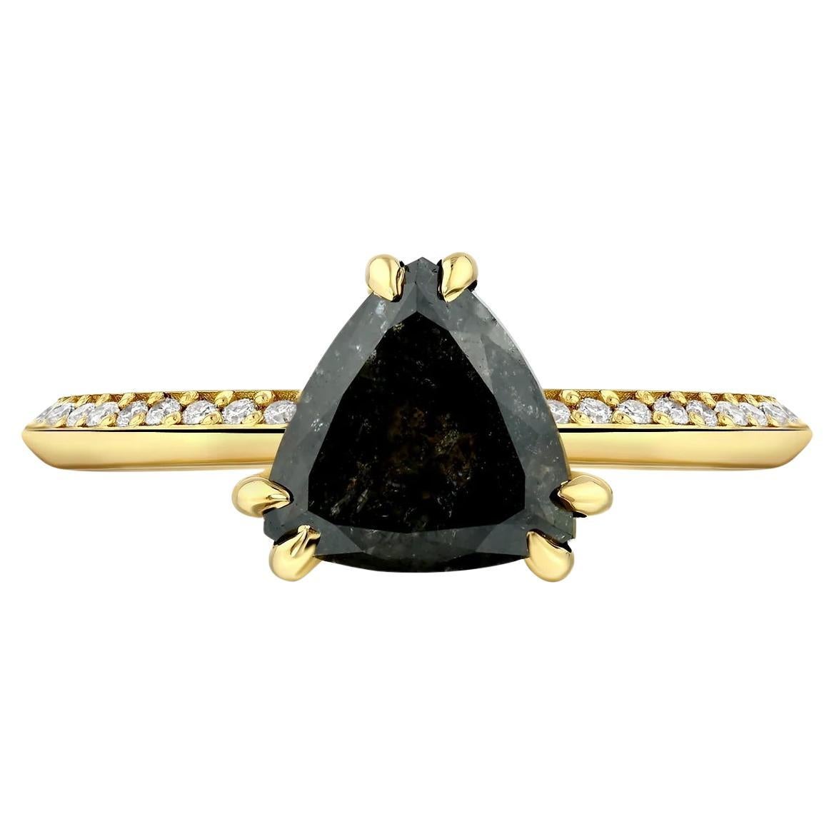 1.78 Carat Trillion Salt-and-Pepper Diamond Yellow Gold Ring