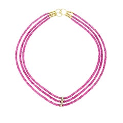 178 Carats Natural Pink Sapphire and Diamonds 3 Strand Paradizia Necklace