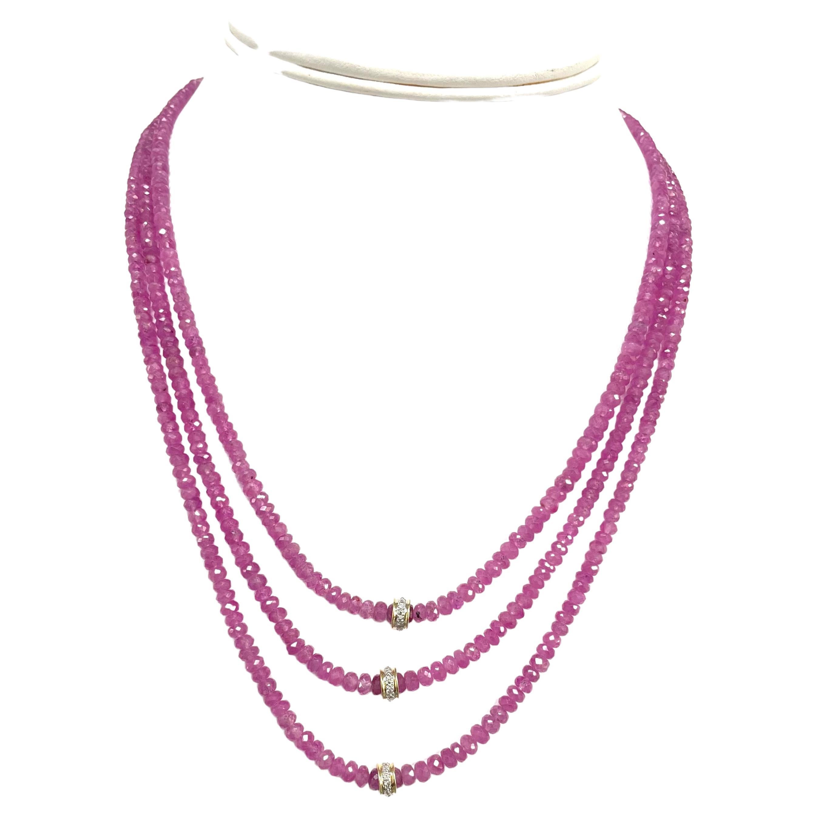 178 Carats Natural Pink Sapphire and Diamonds 3 Strand Paradizia Necklace In New Condition For Sale In Laguna Beach, CA