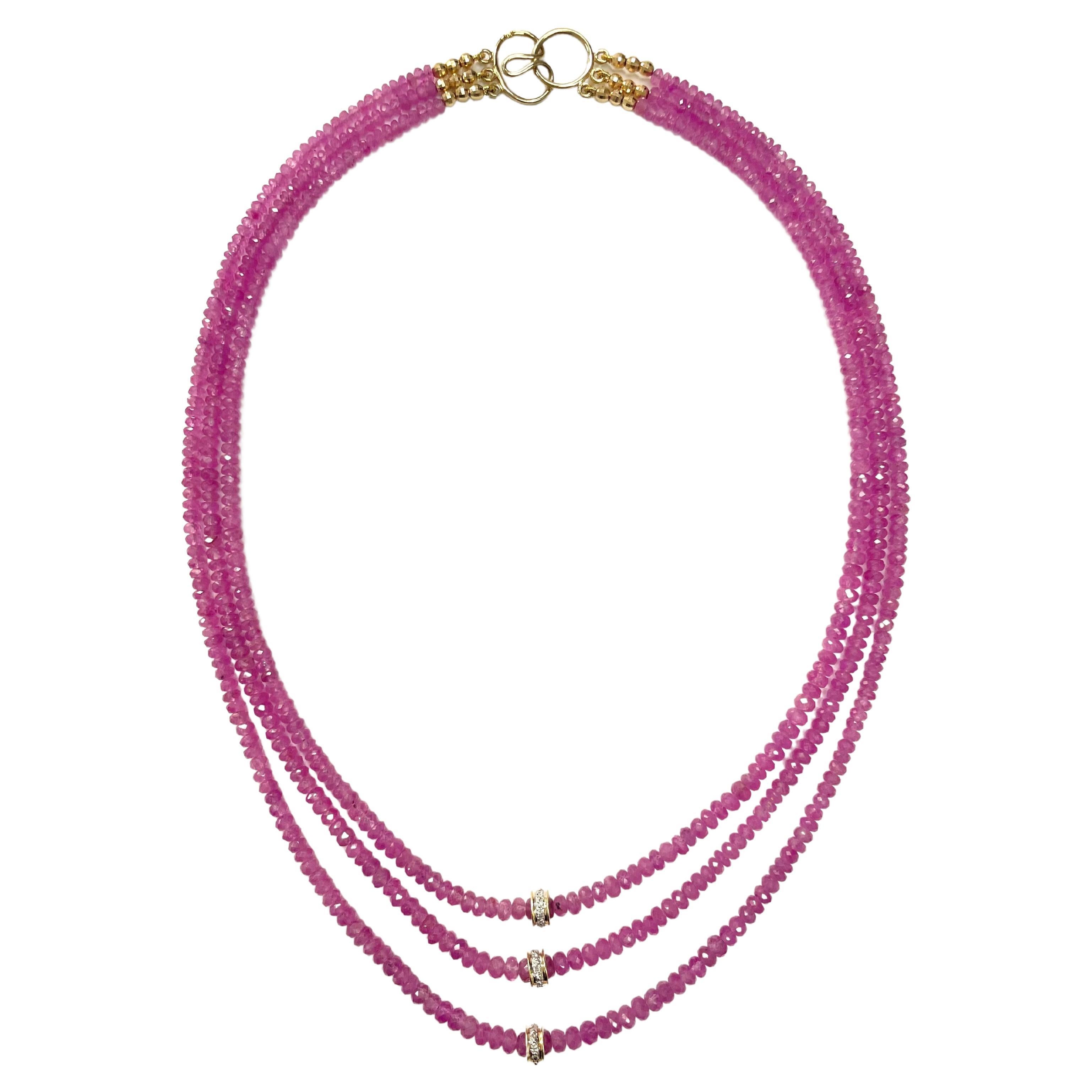 178 Karat natürlicher rosa Saphir und Diamanten 3strang Paradizia Halskette