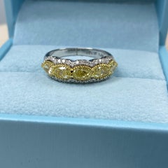 1.78 Ct Oval & Pear Fancy Yellow Diamond Wedding Anniversary Band 14K White Gold