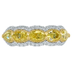 1.78 Ct Oval & Pear Fancy Yellow Diamond Wedding Anniversary Band 14K White Gold