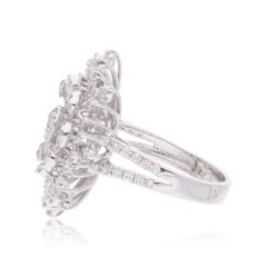 1.78 Ct SI/HI Baguette Diamond Flower Cocktail Ring 18 Karat White Gold Jewelry