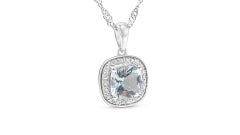 925 Sterling Sliver Natural Aquamarine Women's Wedding Halo Pendant Jewelry